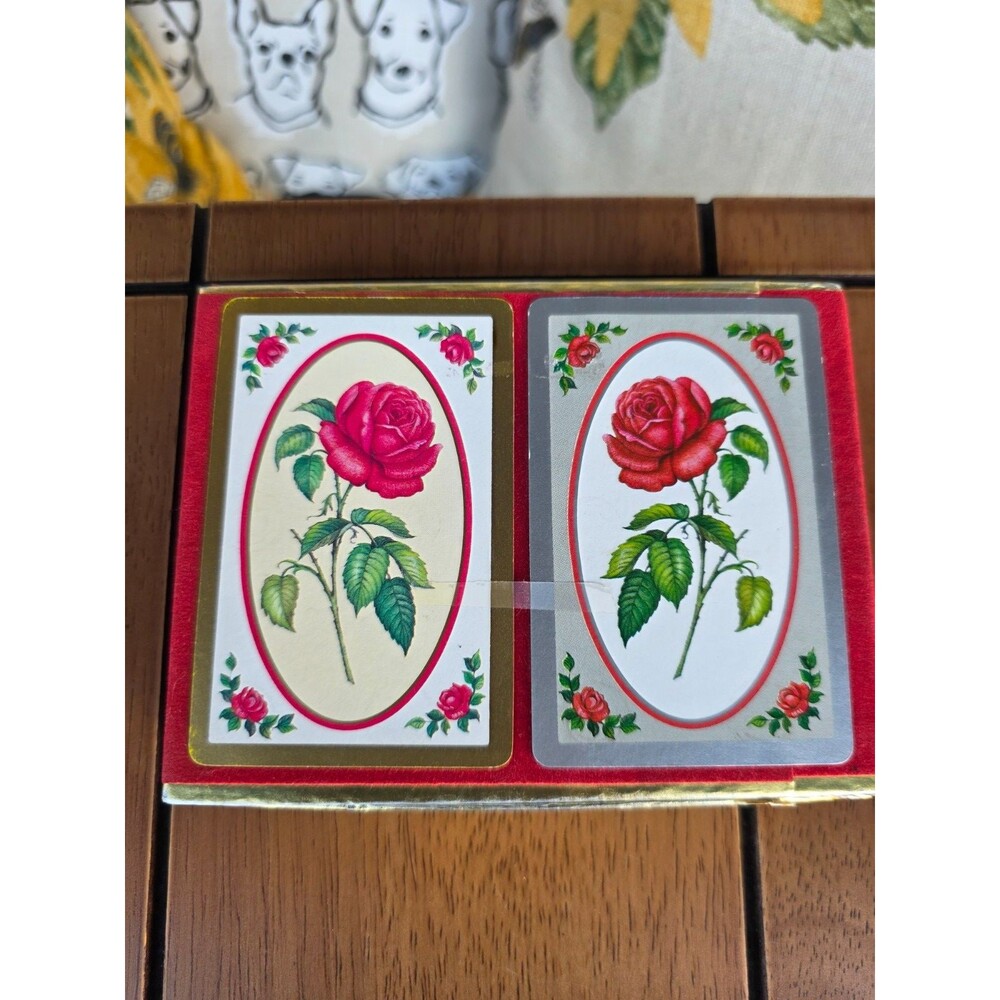 Congress Designer Series Playing Cards Double Deck Red Rose Floral Set Box VTG